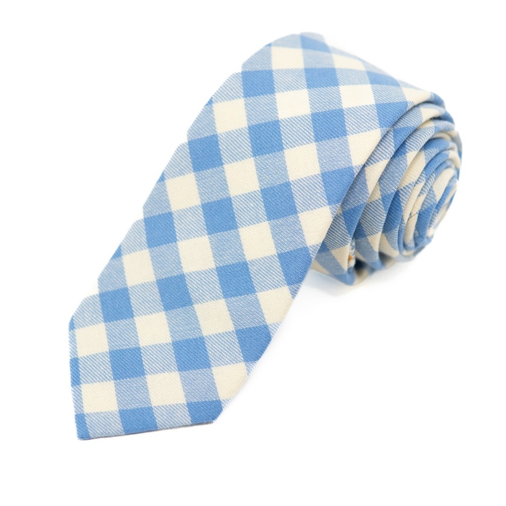 BOON Men’s Tie Daybreak Plaid Color Blue and cream